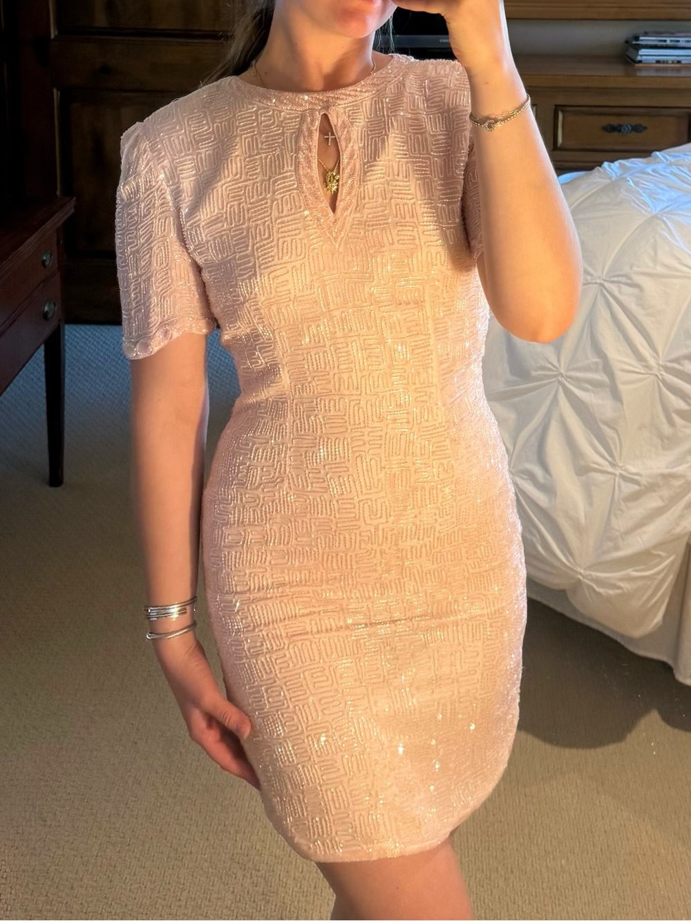 Sequin Silk Mini Dress - Baby Pink
